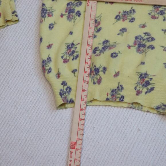 Vintage Alain Manoukian Floral Sweater Size 1 - Yellow Lambswool Blend Pullover - Picture 4 of 6